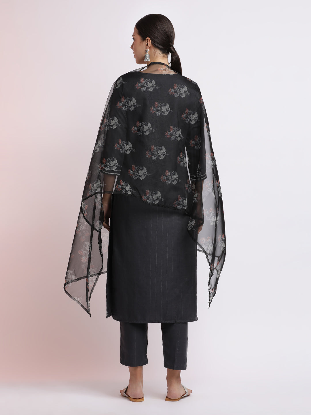 Poly Silk Embroidered Kurta Set With Organza Dupatta