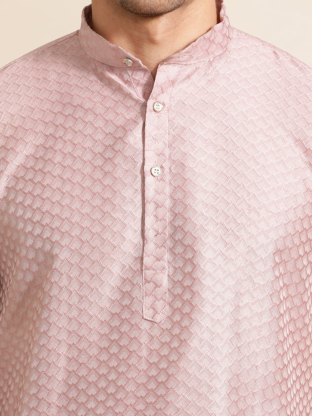 Pink Festive Kurta With Printed Nehru Jacket Set