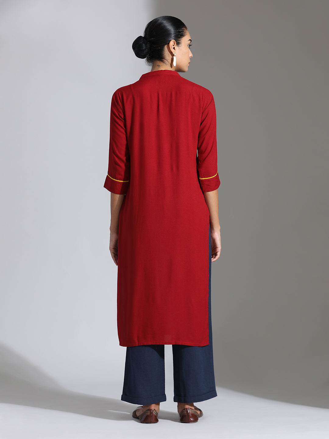 Maroon Embroidered Rayon Straight Kurta