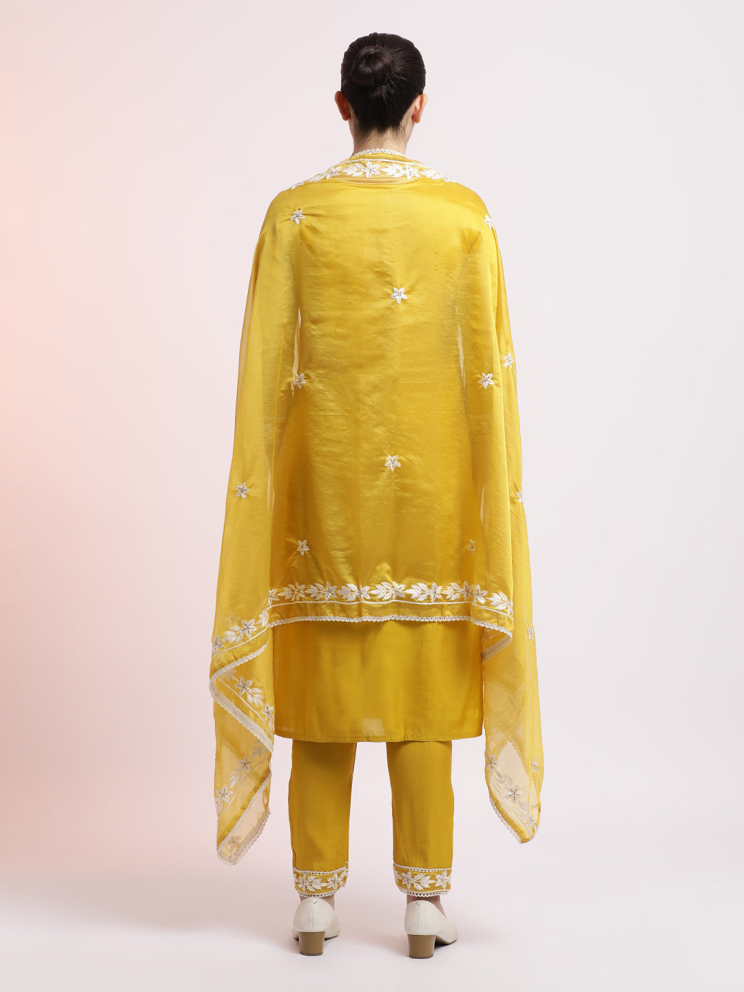 Mustard Gold Floral Embroidered Festive Kurta Set With Dupatta