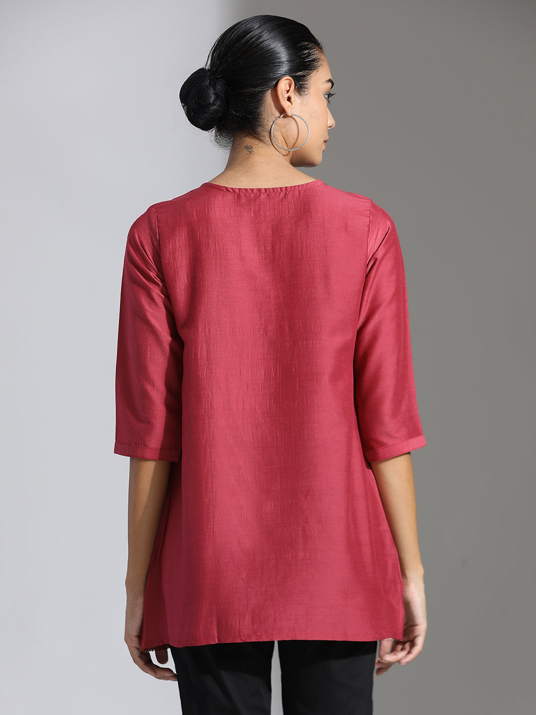 Pink Embroidered Party Wear Asymmetrical Top
