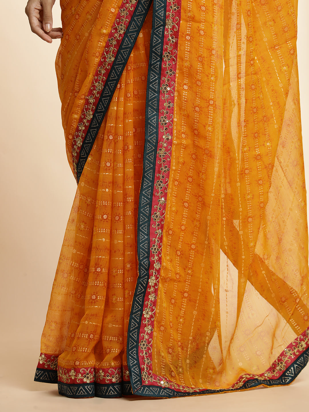 Orange Printed Lightweight Georgette Saree