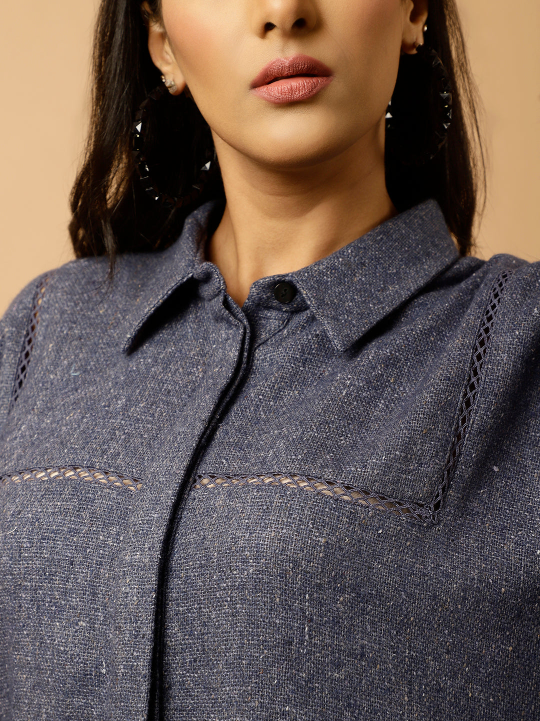 Navy Blue Woolen Poncho Top