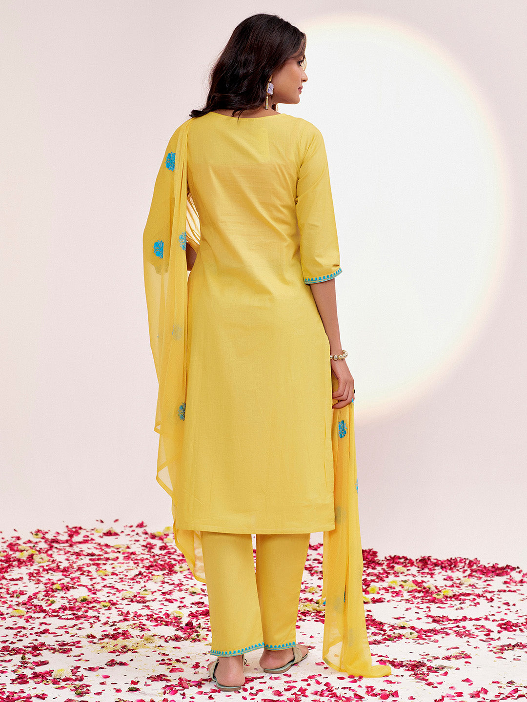Pure Cotton Festive Chikankari Yellow Kurta Set With Dupatta