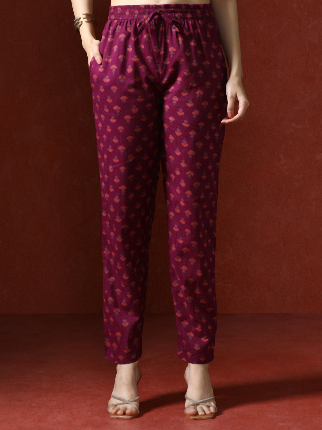 Ethnic Printed Cotton Red Kurta Set With Dupatta