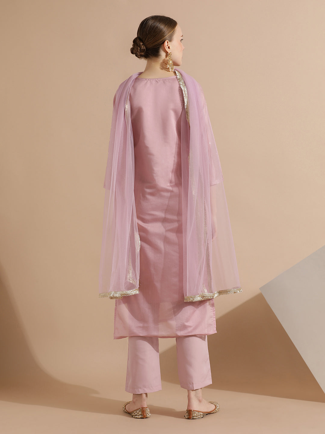 Pink Chanderi Woven Festive Kurta Set With Dupatta