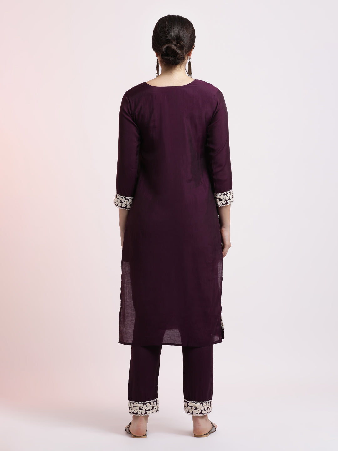 Purple Floral Embroidered Festive Kurta Set With Dupatta