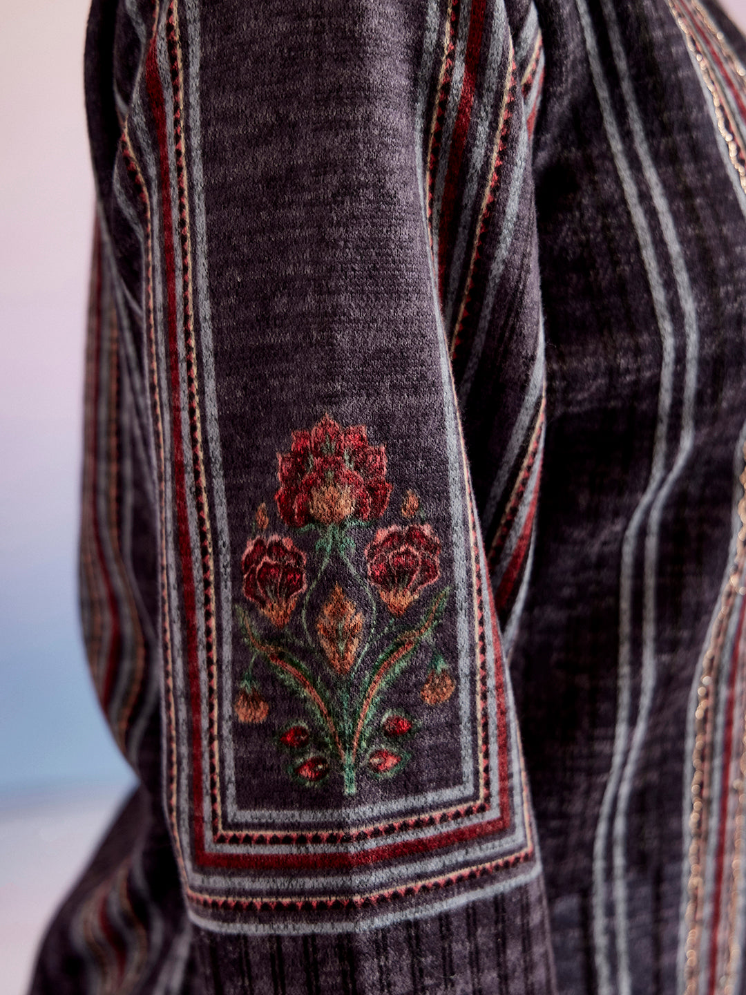 Grey Embroidered Woolen Co-ord Set