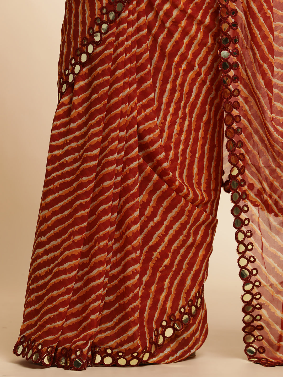 Chiffon Leheriya Mirror Work Saree