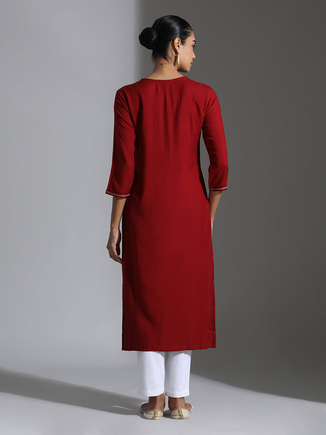 Embroidered Maroon Rayon Straight Kurta