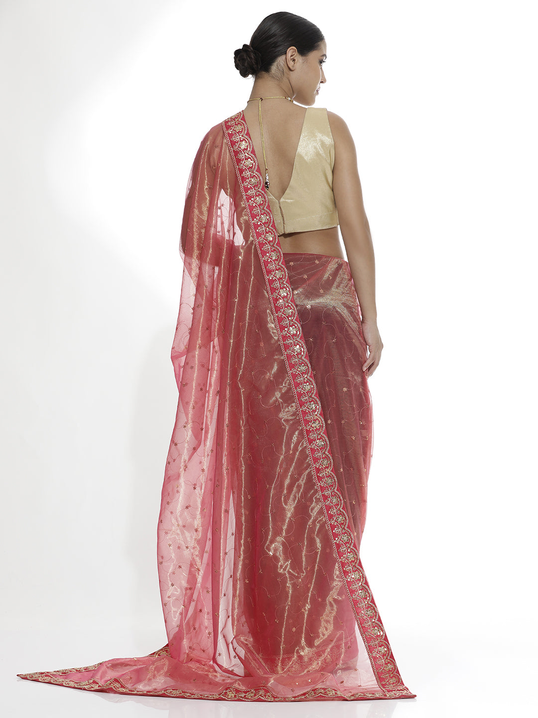 Sequin Pink Embroidered Net Party Wear Saree