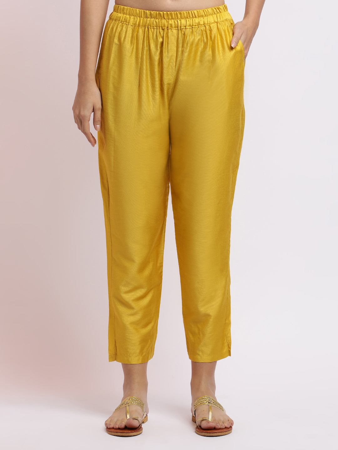 Yellow Art Silk Embroidered Kurta Set With Dupatta