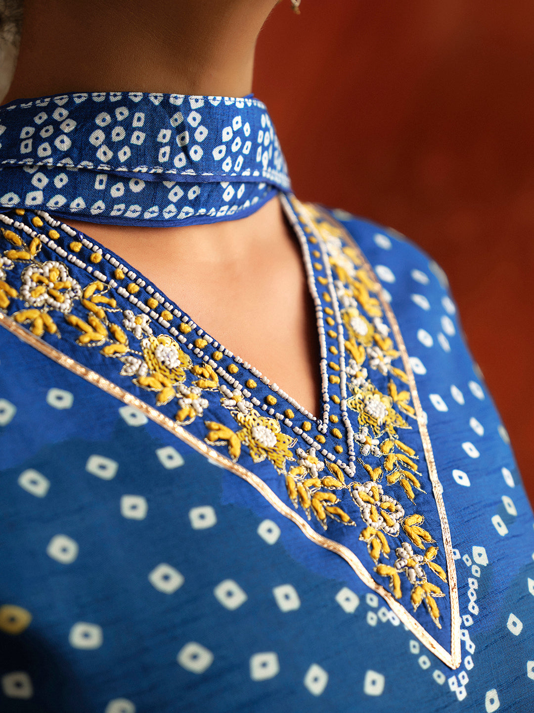 Blue Bandhani Printed Festive Kurta Set With Dupatta
