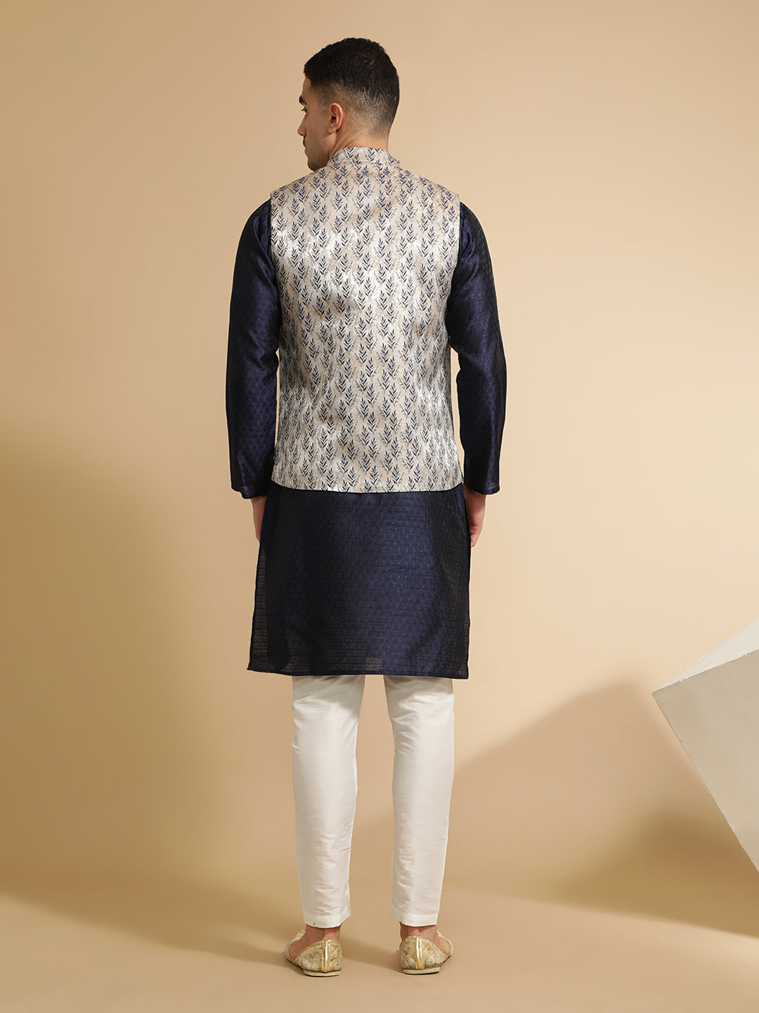Festive Kurta With Printed Nehru Jacket Set