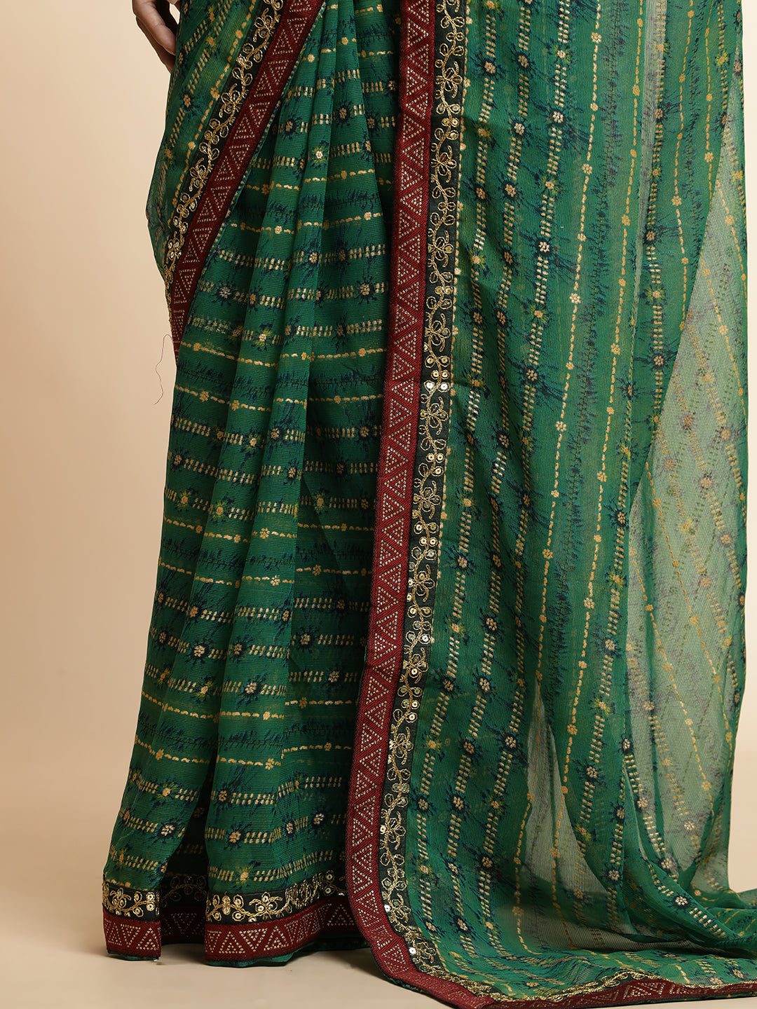 Green Printed Lightweight Georgette Saree