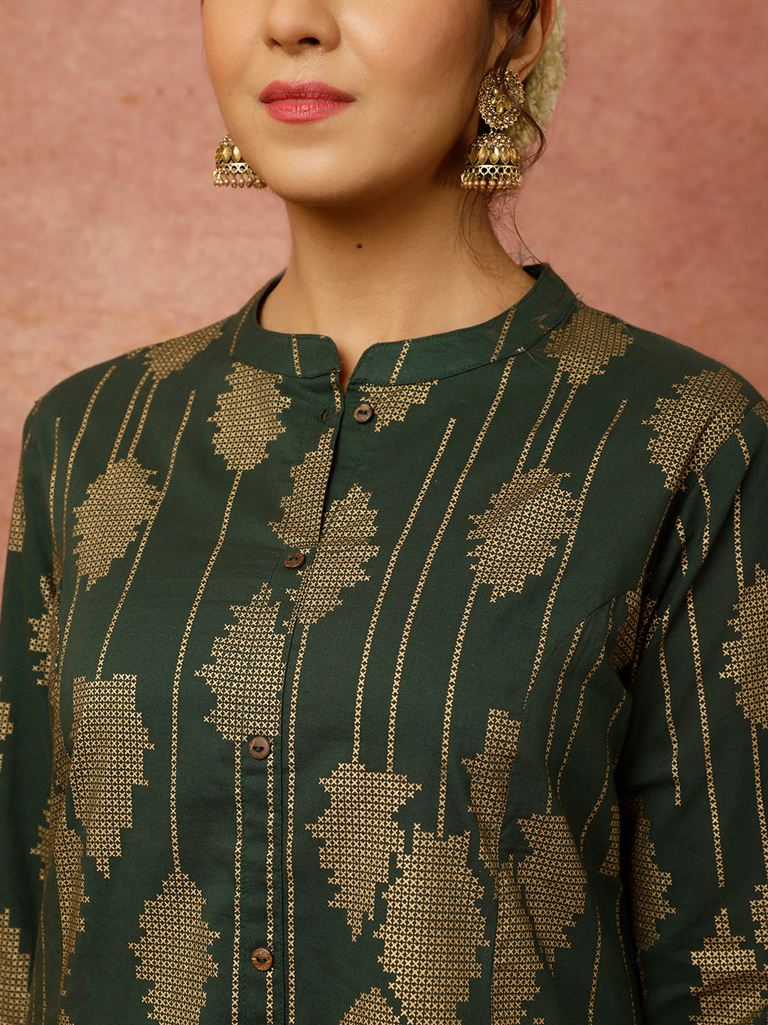 Dark Green Abstract Print A-line Kurta