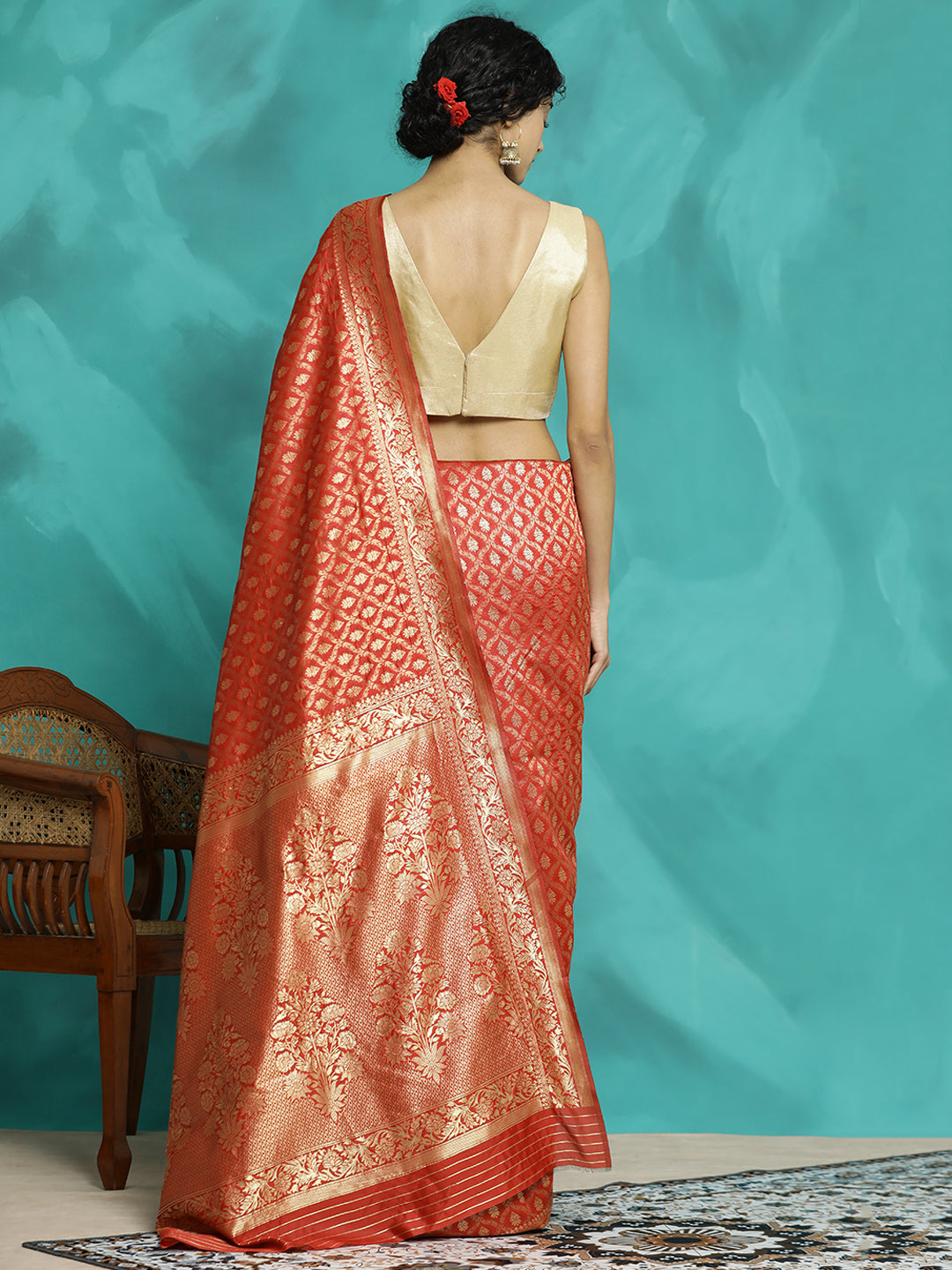 Zari Woven Design Heavy Red Banarasi Saree
