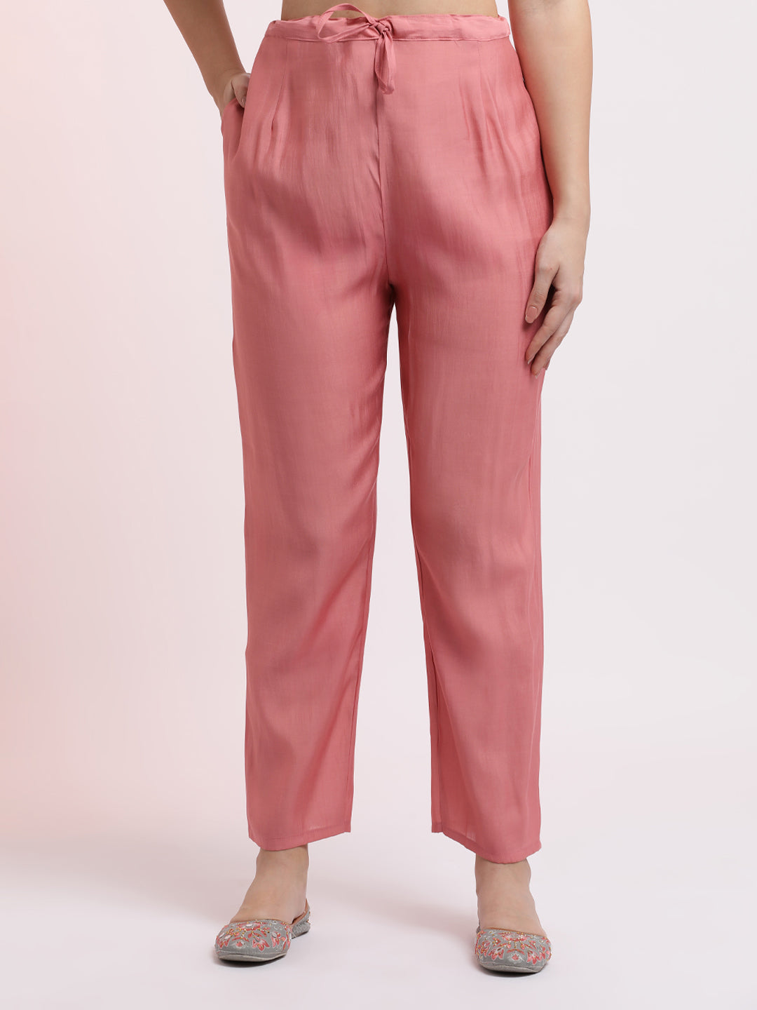 Baby Pink Embroidered Cotton Festive Kurta Set With Dupatta