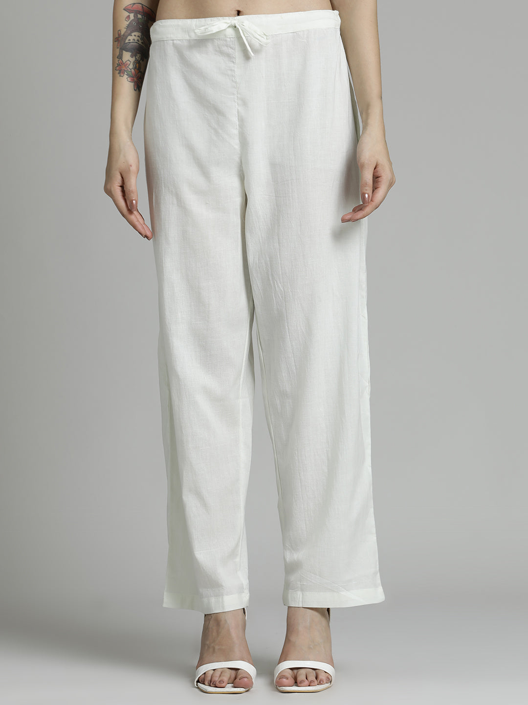 Printed Pure Cotton A-line White Suit Set