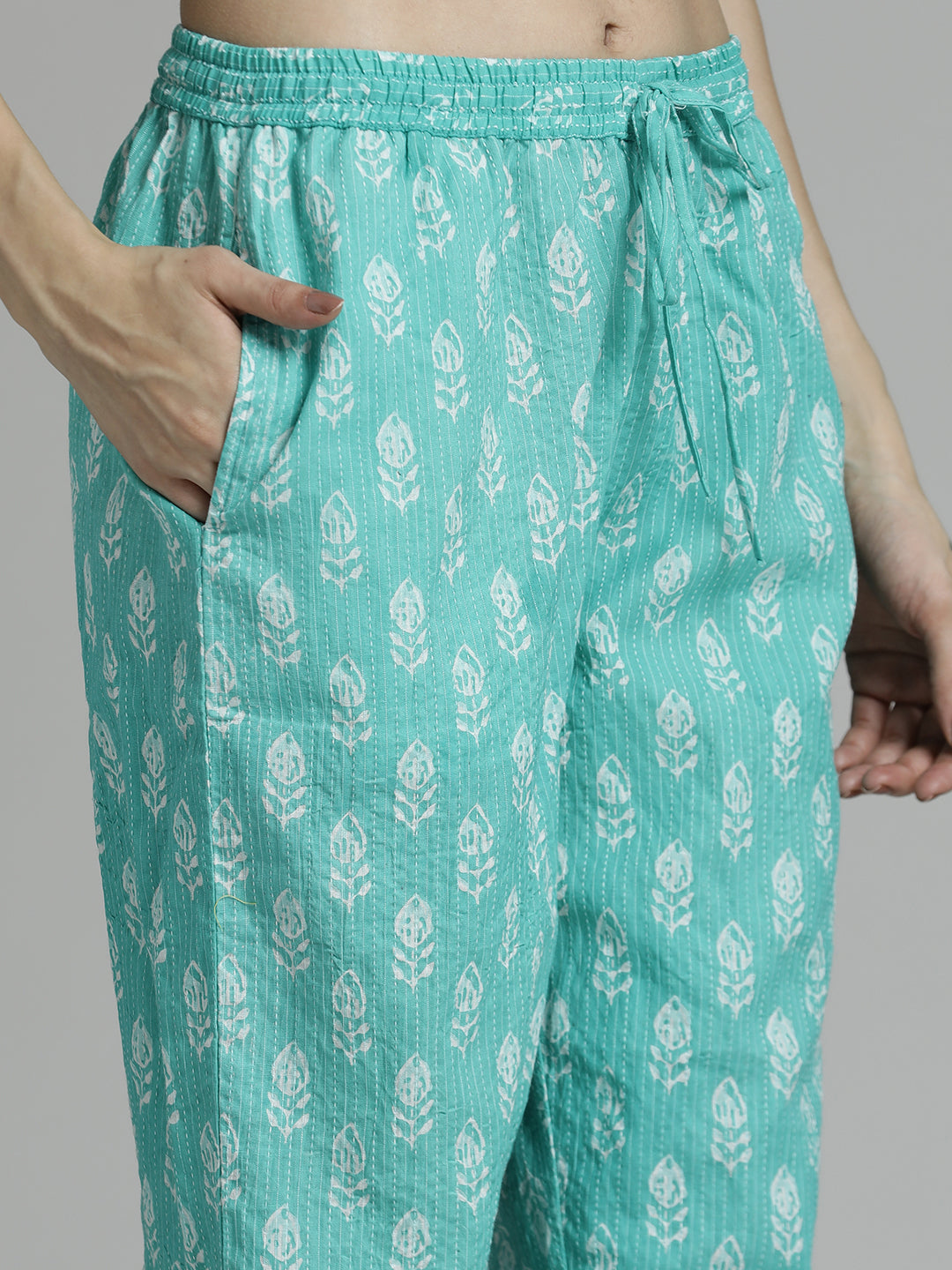 Green Ethnic Printed Pure Cotton Suit Set