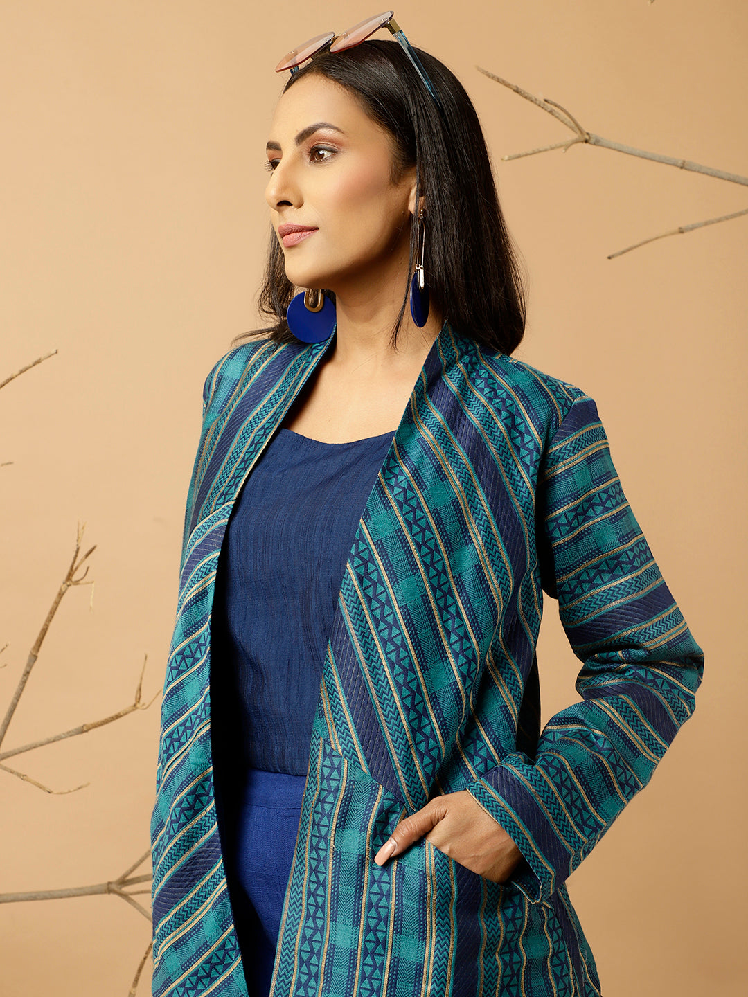 Blue Jacquard Chanderi Jacket
