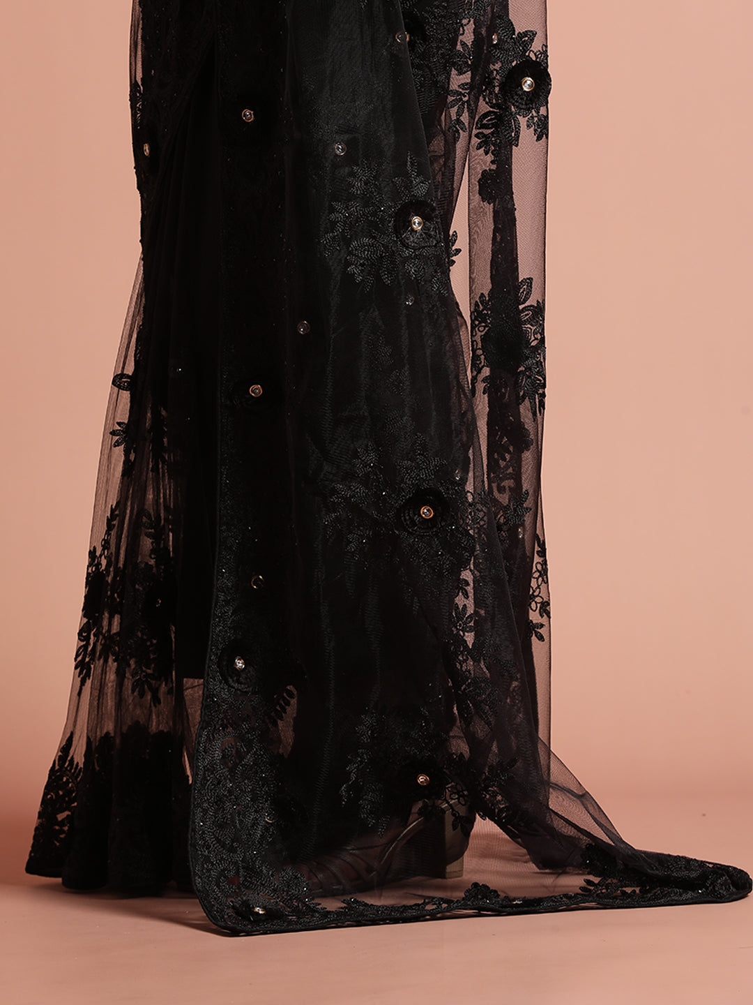 Embroidered Net Party Wear Black Saree