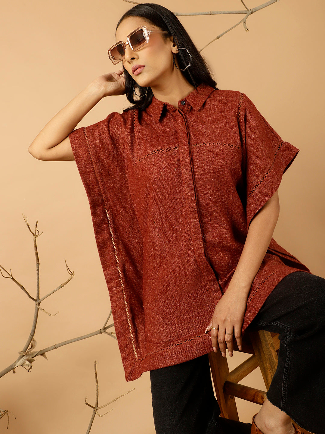 Maroon Woolen Poncho Top