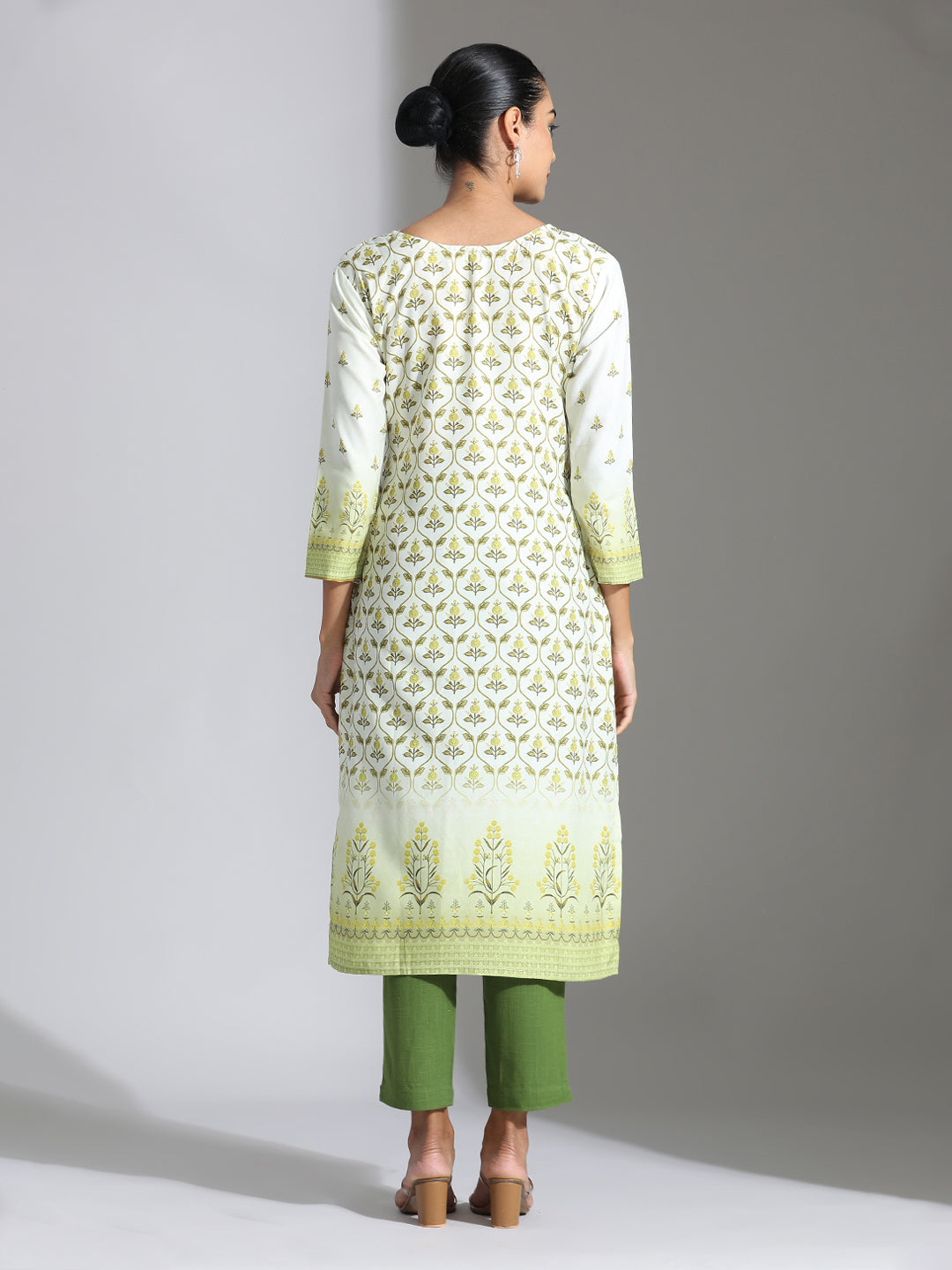 Light Green Printed Poly Rayon Straight Kurta