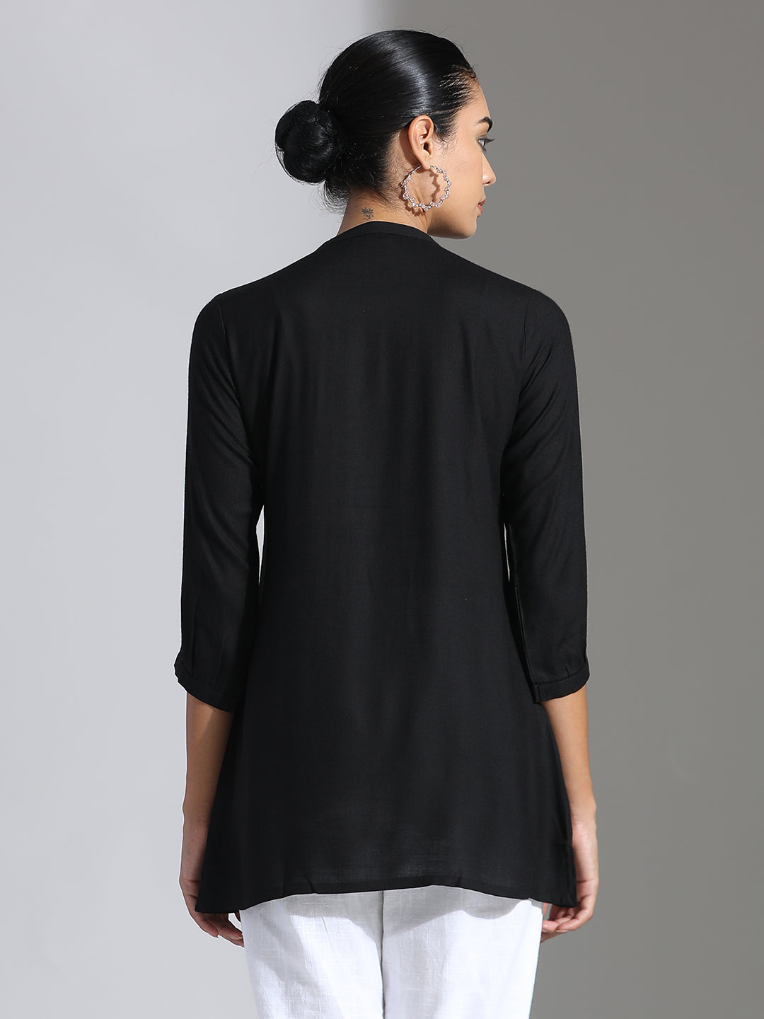 Black Embroidered Party Wear A-line Top