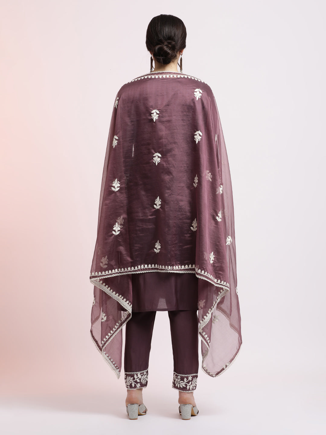 Lavender Floral Embroidered Festive Kurta Set With Dupatta