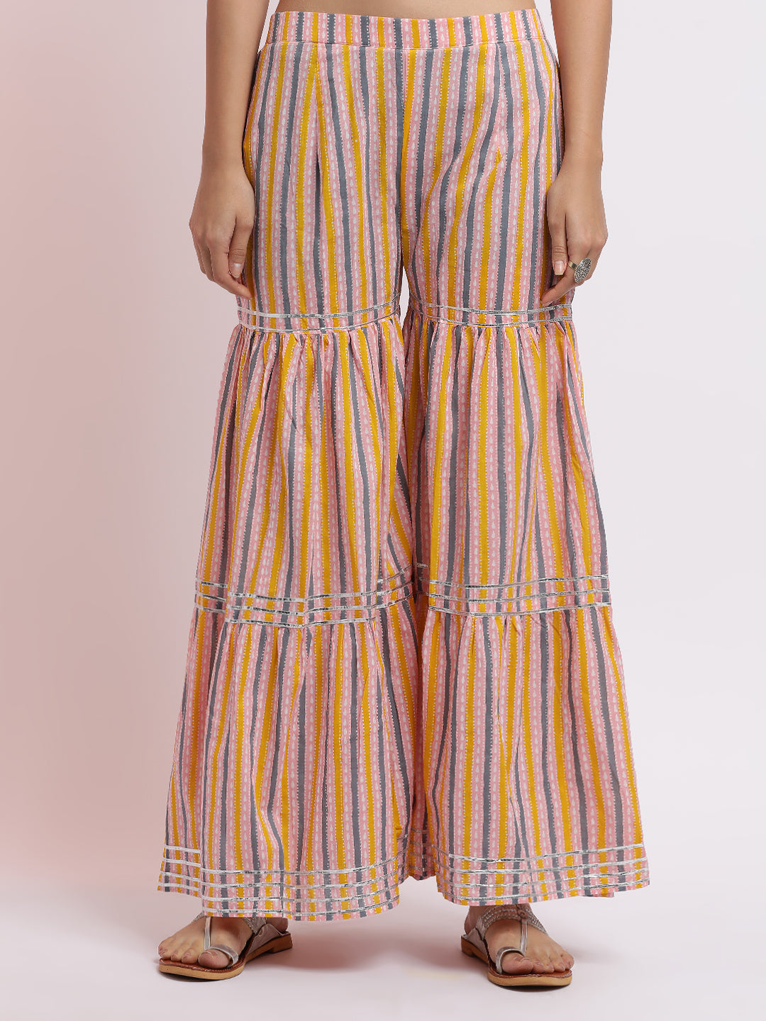 Floral Printed Pure Cotton Kurta With Sharara And Dupatta