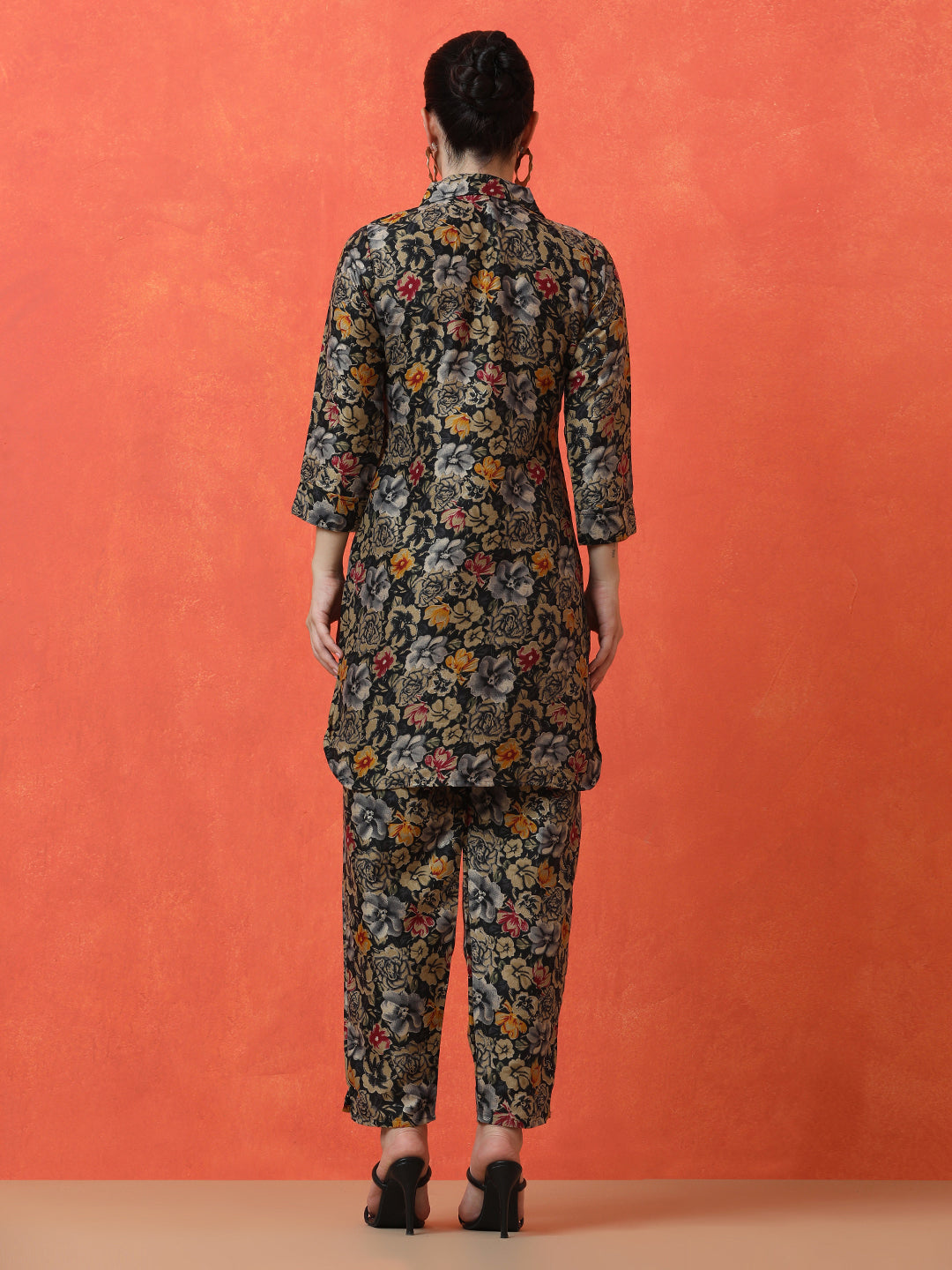 Floral Printed Straight Cotton Blend Top & Trousers Sets