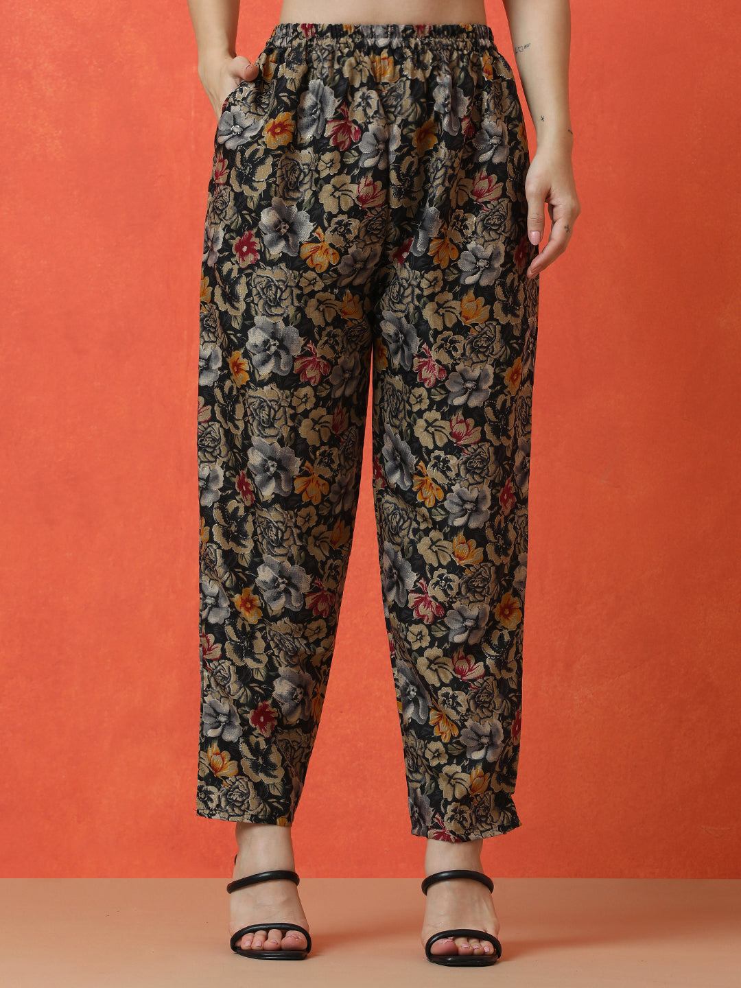 Floral Printed Straight Cotton Blend Top & Trousers Sets