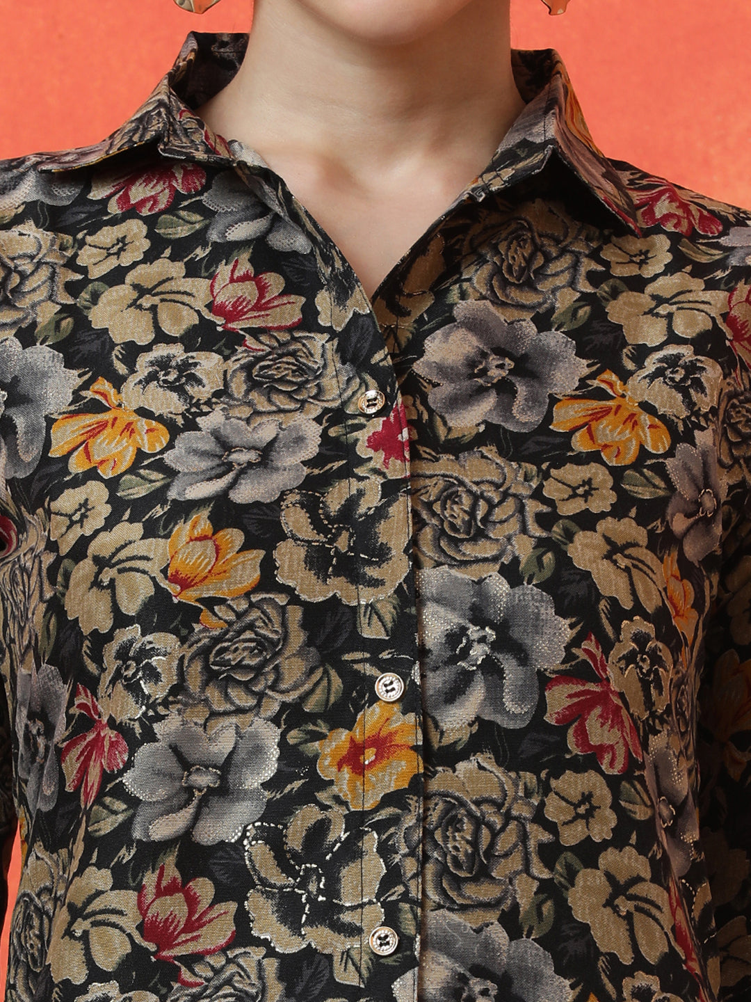 Floral Printed Straight Cotton Blend Top & Trousers Sets