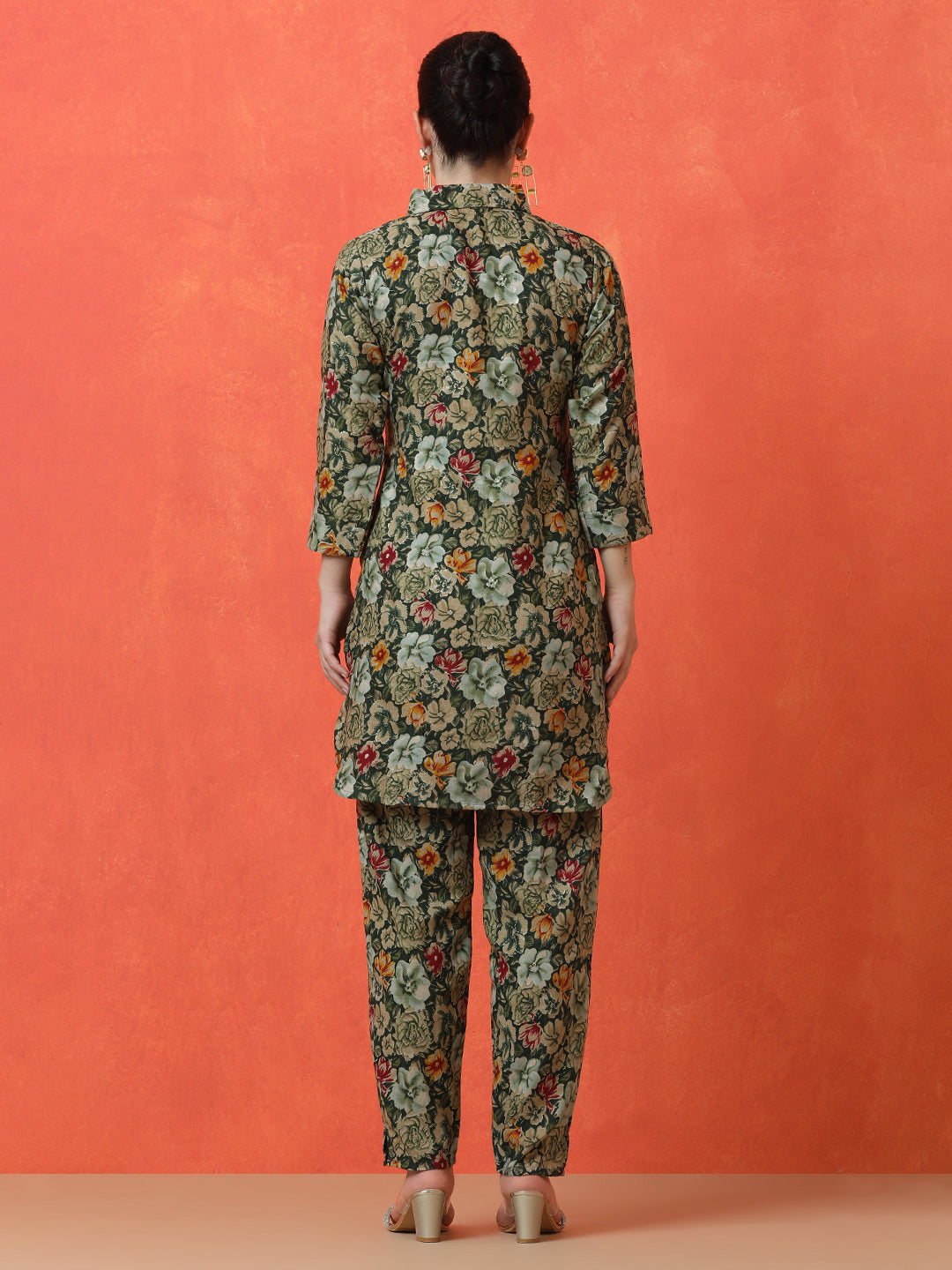 Floral Printed Straight Cotton Blend Top & Trousers Sets