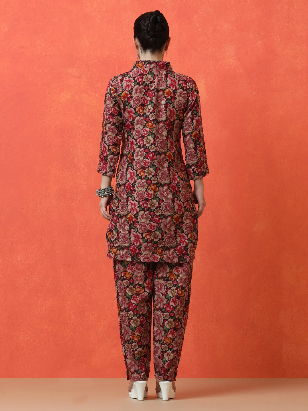 Floral Printed Straight Cotton Blend Top & Trousers Sets