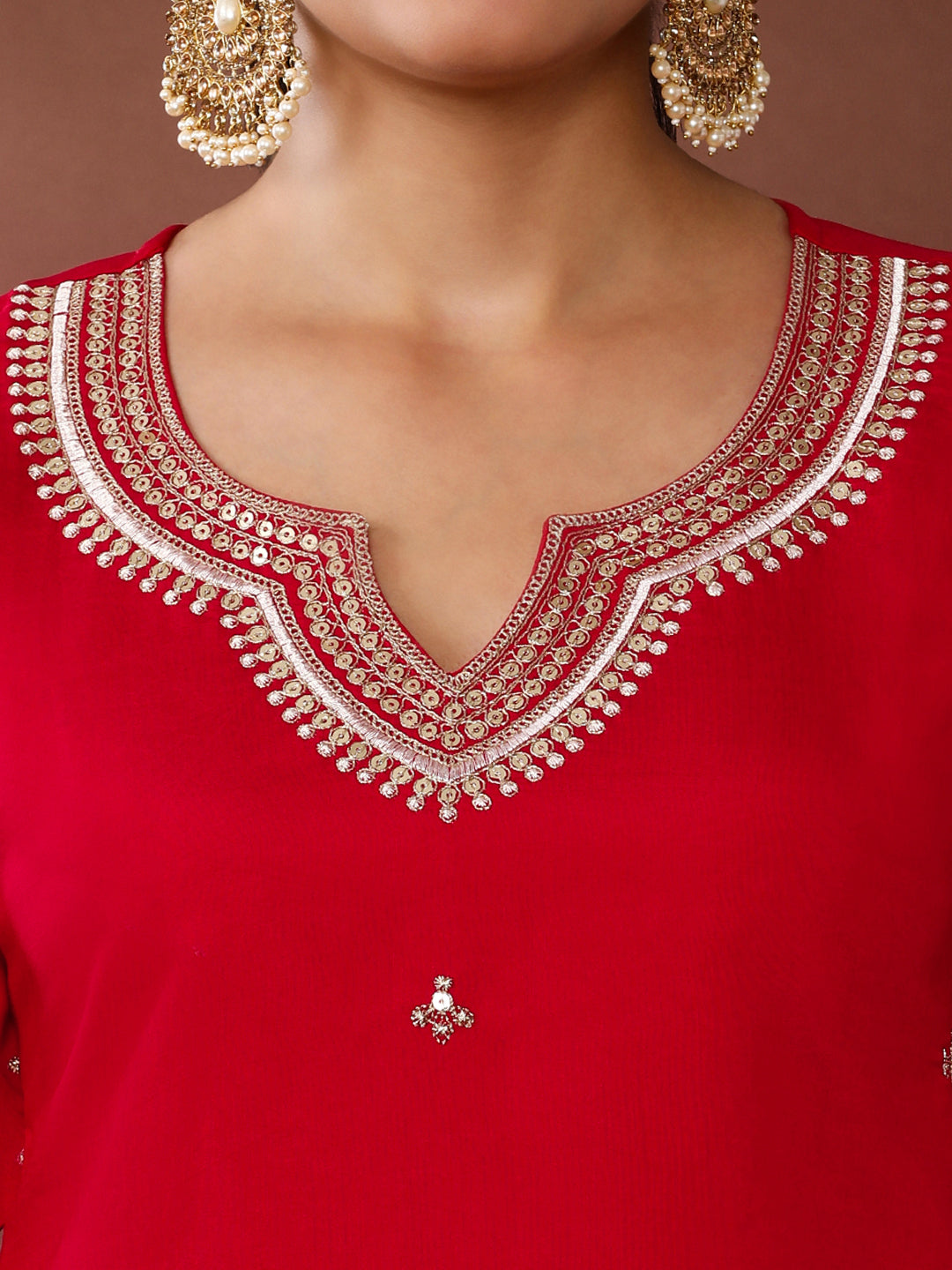 Solid Embroidered Chanderi Silk Kurta & Trousers Sets