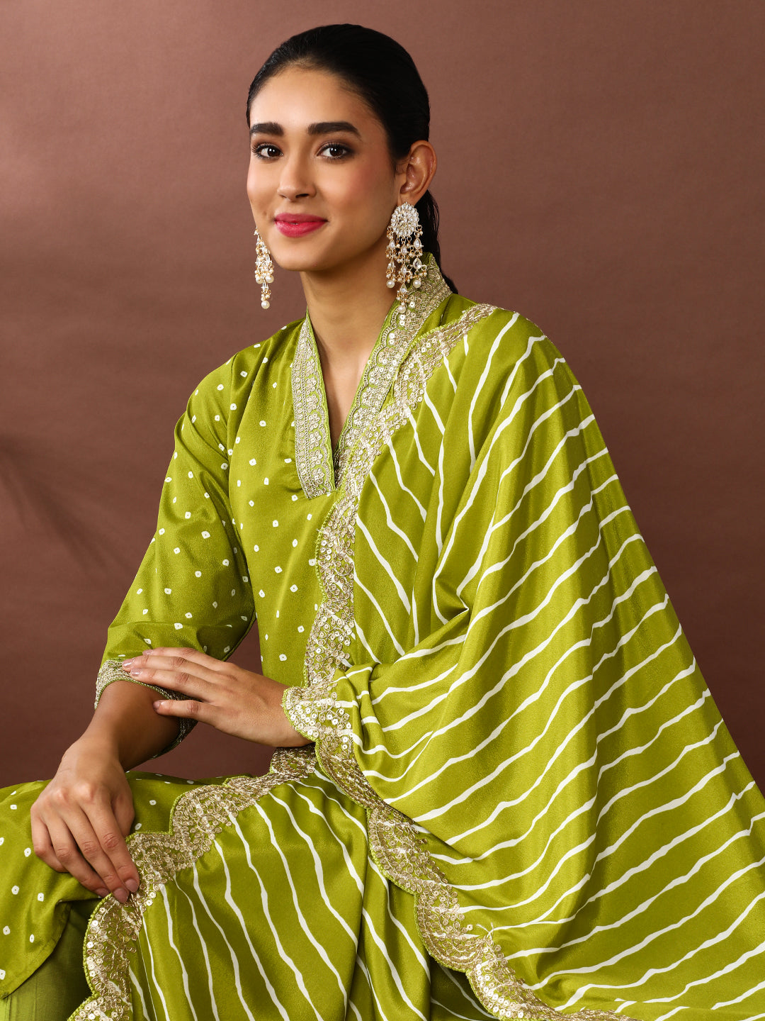 Bandhani Embroidered Chanderi Silk Kurta & Trousers Sets