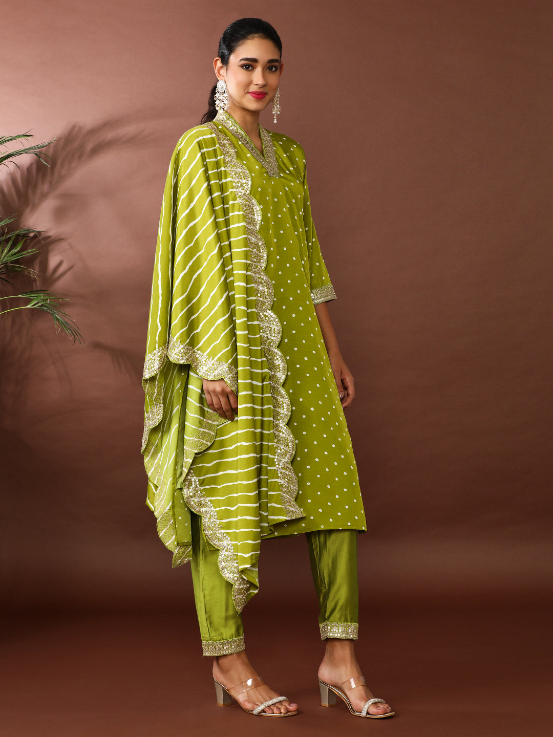 Bandhani Embroidered Chanderi Silk Kurta & Trousers Sets