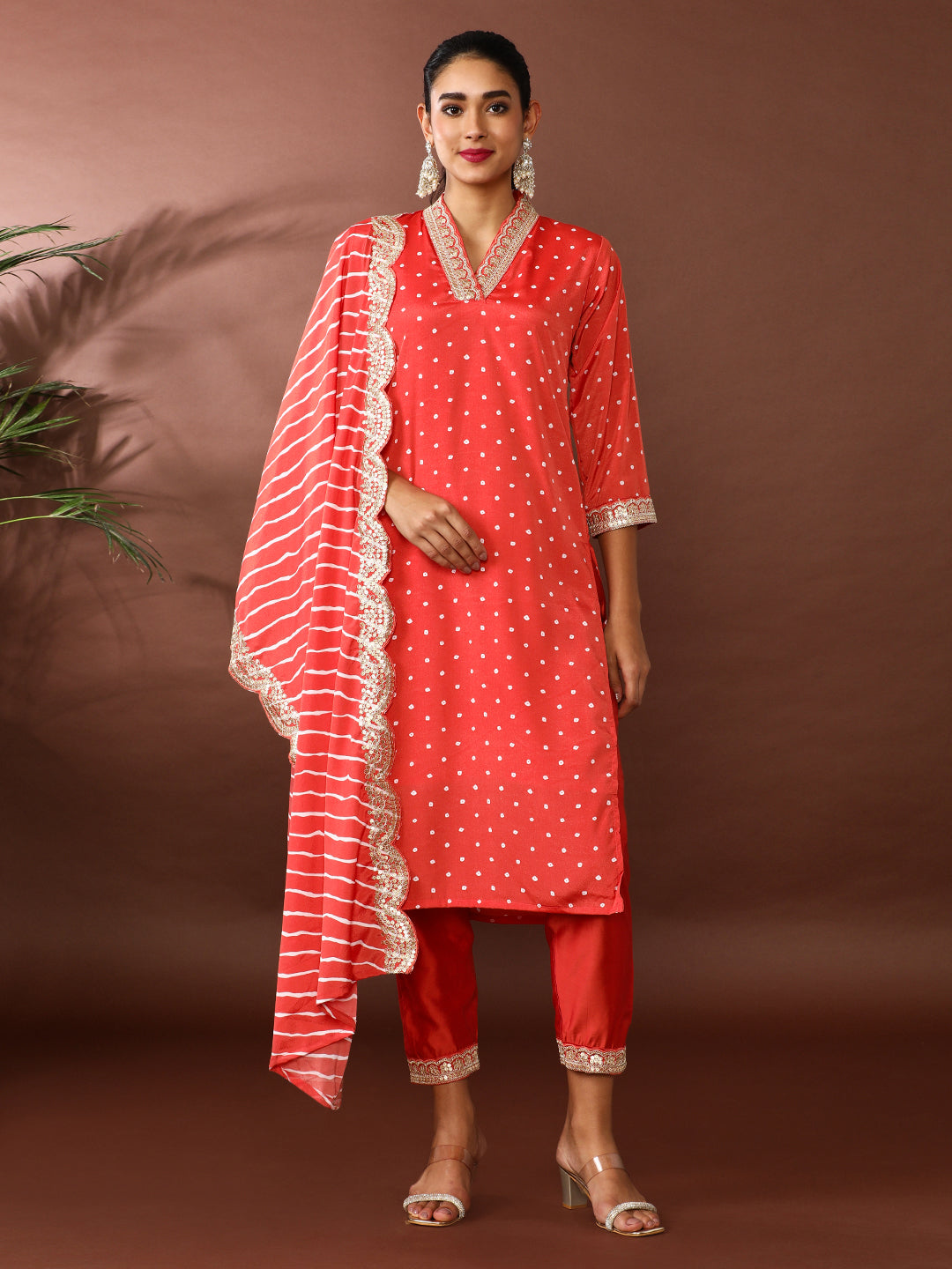 Bandhani Embroidered Chanderi Silk Kurta & Trousers Sets