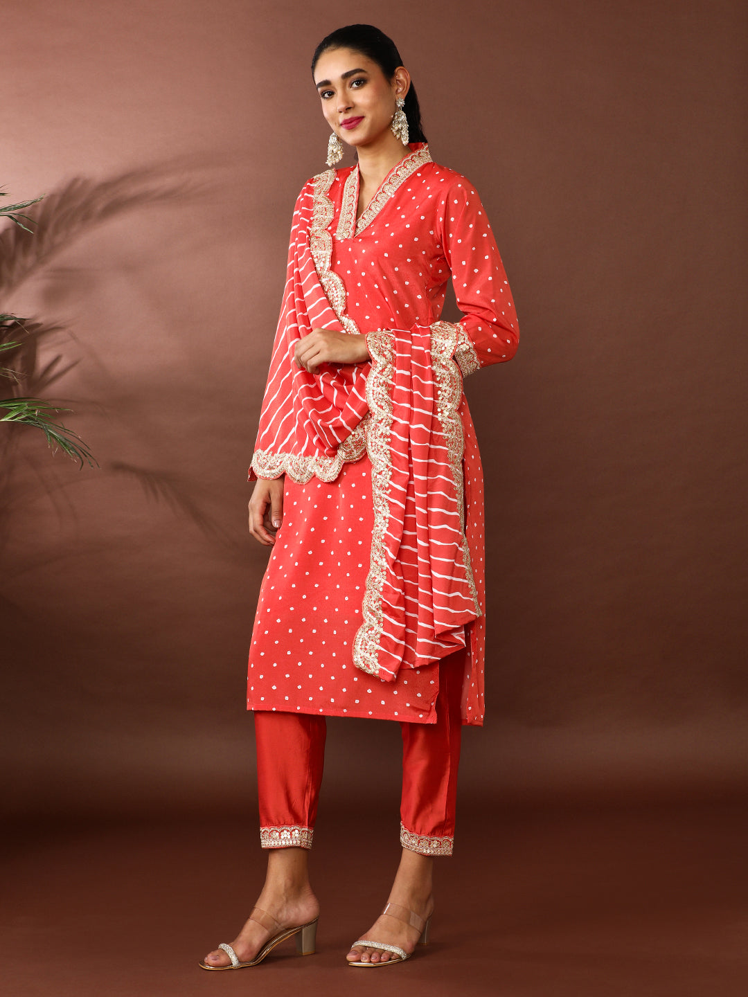 Bandhani Embroidered Chanderi Silk Kurta & Trousers Sets