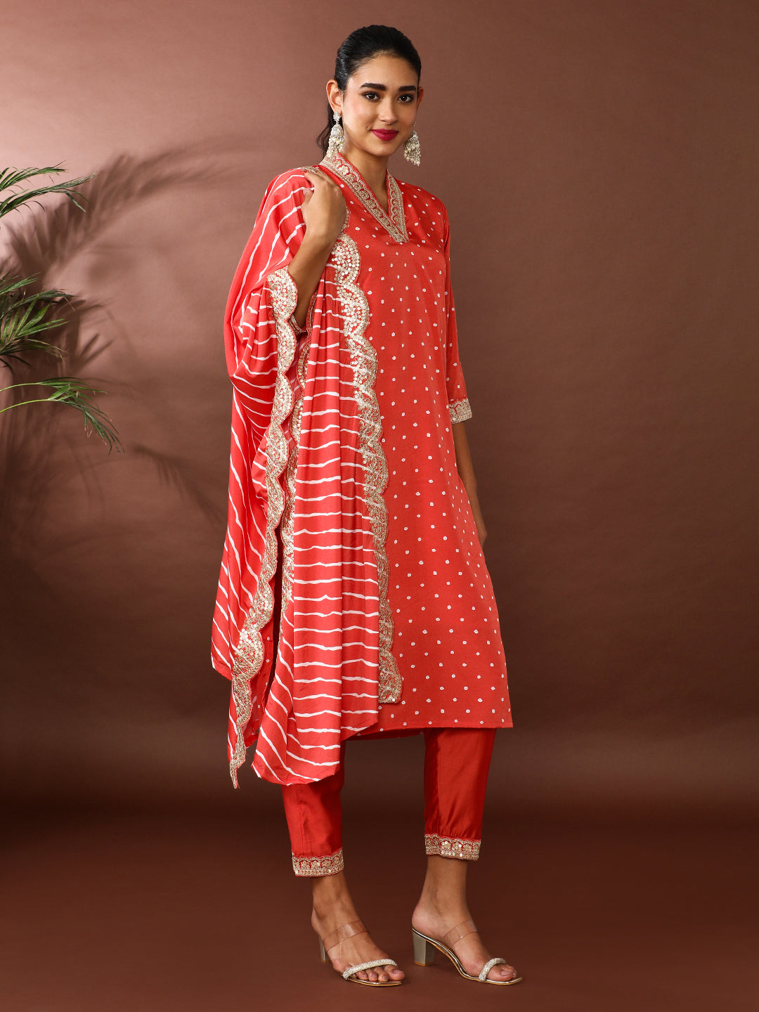 Bandhani Embroidered Chanderi Silk Kurta & Trousers Sets