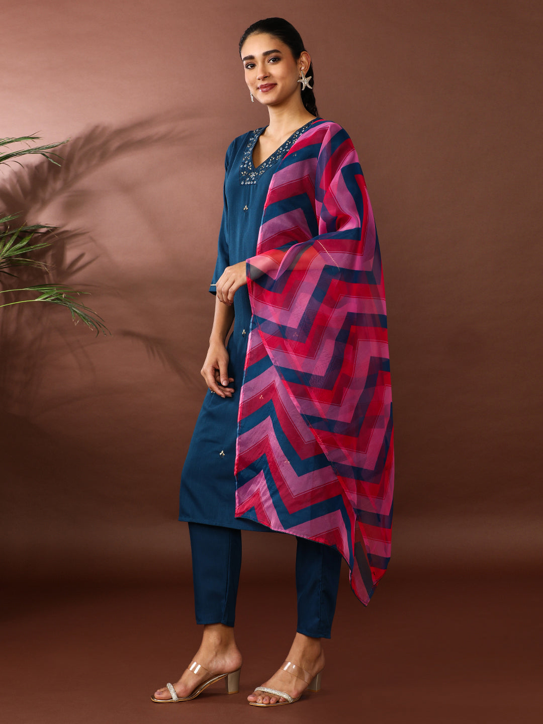 Solid Embroidered Kurta & Trousers Sets