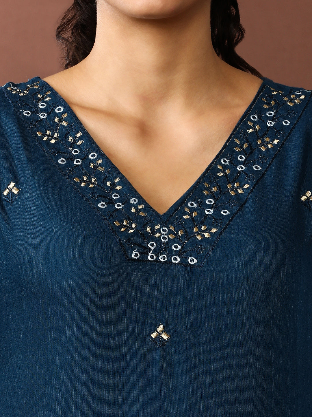 Solid Embroidered Kurta & Trousers Sets