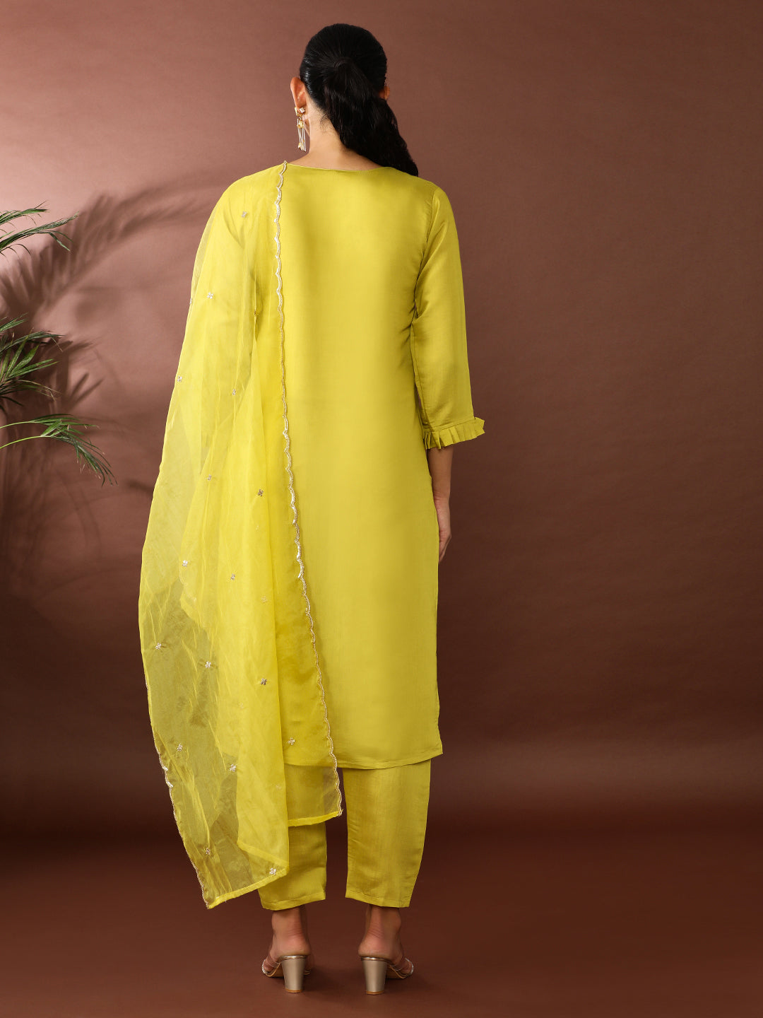 Solid Embroidered Chanderi Silk Kurta & Trousers Sets