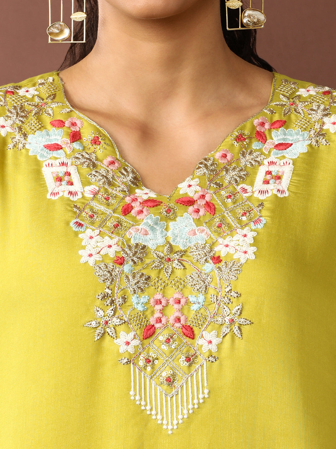 Solid Embroidered Chanderi Silk Kurta & Trousers Sets