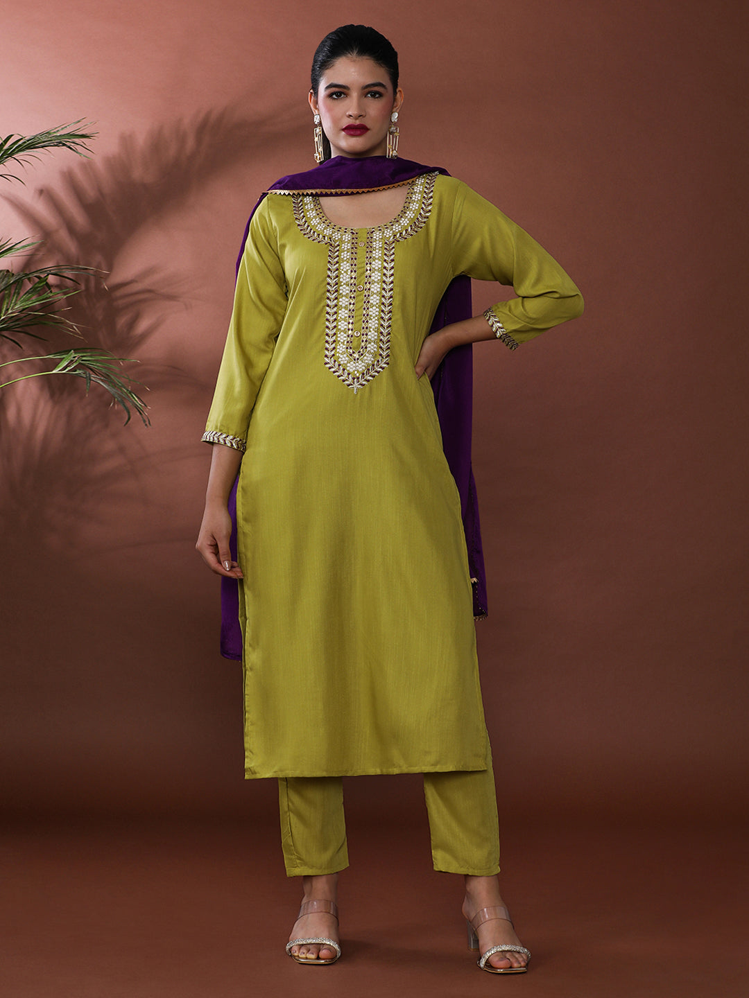Solid Embroidered Kurta & Trousers Sets