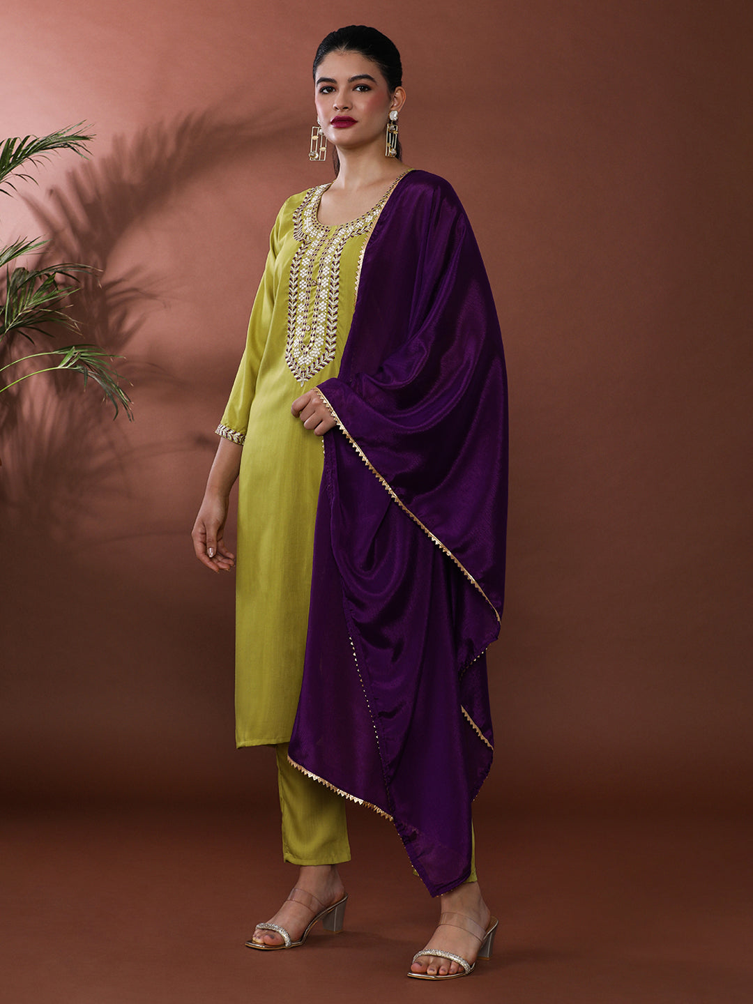 Solid Embroidered Kurta & Trousers Sets