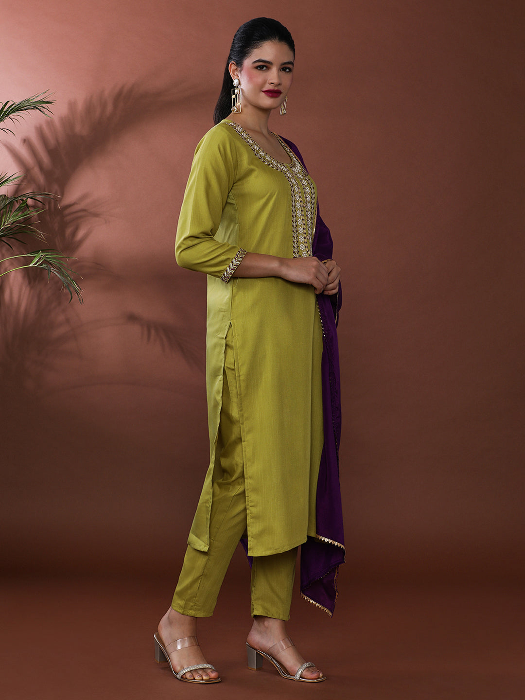 Solid Embroidered Kurta & Trousers Sets