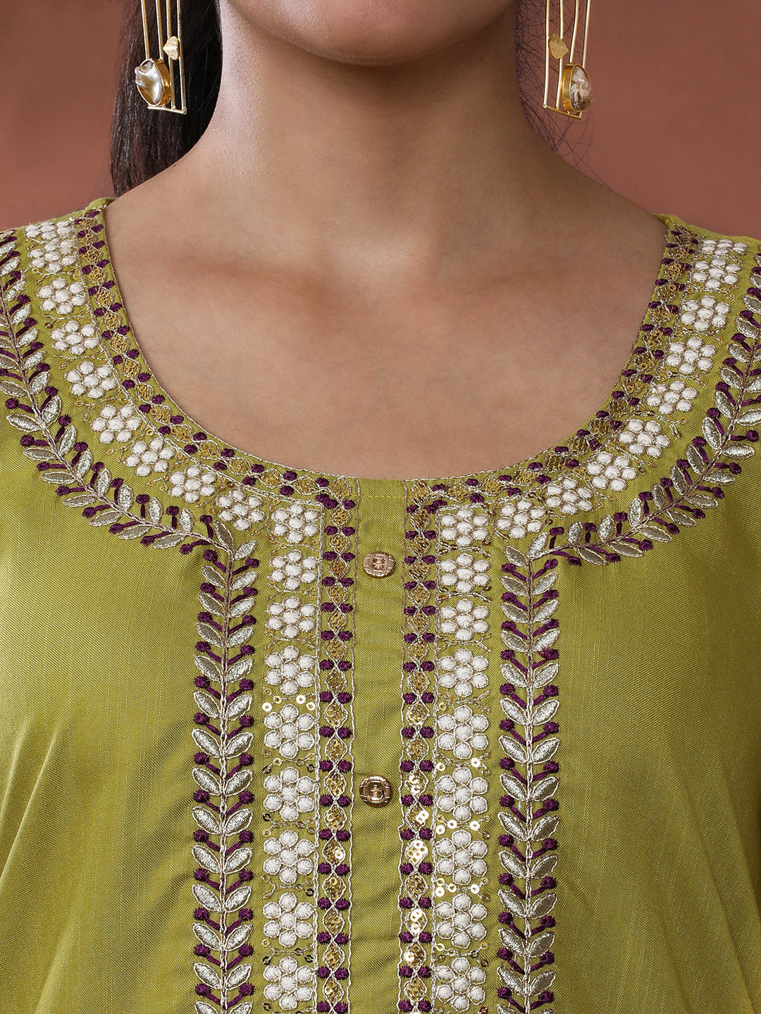 Solid Embroidered Kurta & Trousers Sets